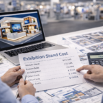 Exhibition stand cost planning with budget discussion, calculator, and design documents