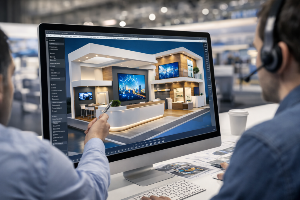 exhibition-stand-design-3d-visualization-process-1024x683 Turnkey Exhibition Stand Contractor: How to Hire the Right Partner for Trade Shows (2026)